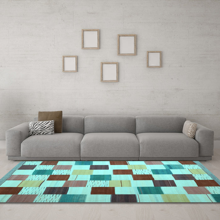 Machine Washable Checkered Light Blue Modern Rug in a Living Room, wshcon1148lblu