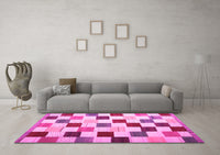 Machine Washable Checkered Pink Modern Rug, wshcon1148pnk