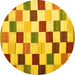 Round Machine Washable Checkered Yellow Modern Rug, wshcon1148yw