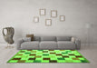 Machine Washable Checkered Green Modern Area Rugs in a Living Room,, wshcon1148grn