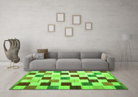 Machine Washable Checkered Green Modern Rug, wshcon1148grn