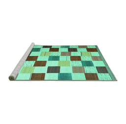 Sideview of Machine Washable Checkered Turquoise Modern Area Rugs, wshcon1148turq