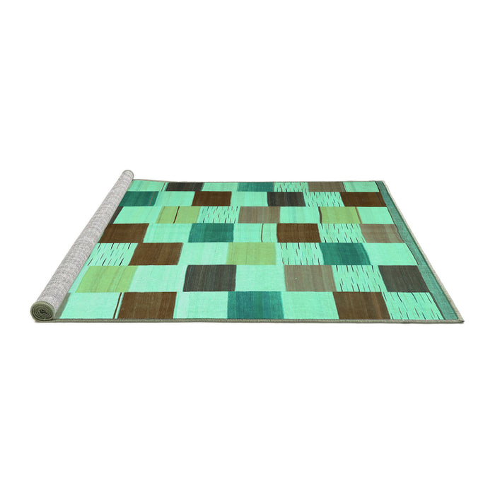 Sideview of Machine Washable Checkered Turquoise Modern Area Rugs, wshcon1148turq