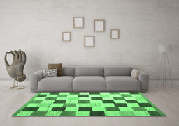 Machine Washable Checkered Emerald Green Modern Area Rugs in a Living Room,, wshcon1148emgrn