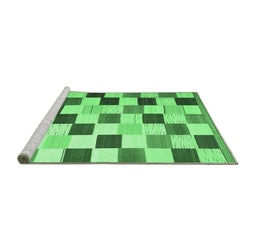Sideview of Machine Washable Checkered Emerald Green Modern Area Rugs, wshcon1148emgrn
