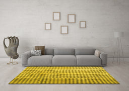 Machine Washable Abstract Yellow Contemporary Rug in a Living Room, wshcon1149yw