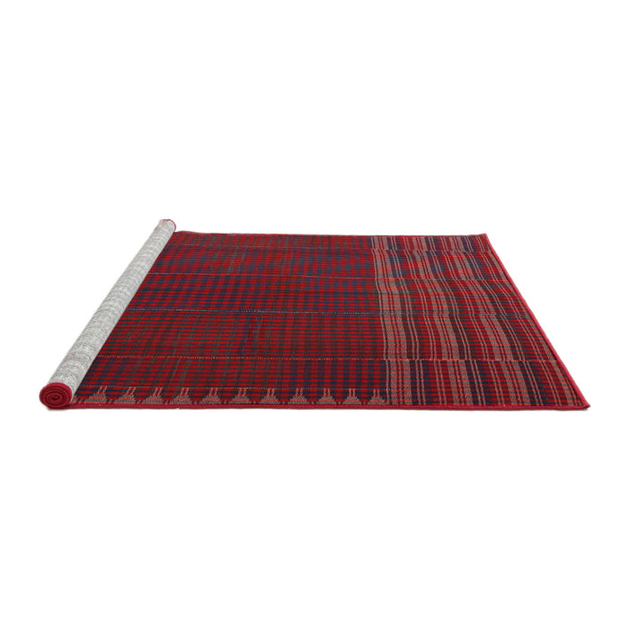 Serging Thickness of Machine Washable Contemporary Red Rug, wshcon1150