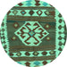 Round Southwestern Turquoise Country Rug, con1152turq