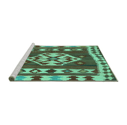Sideview of Machine Washable Southwestern Turquoise Country Area Rugs, wshcon1152turq