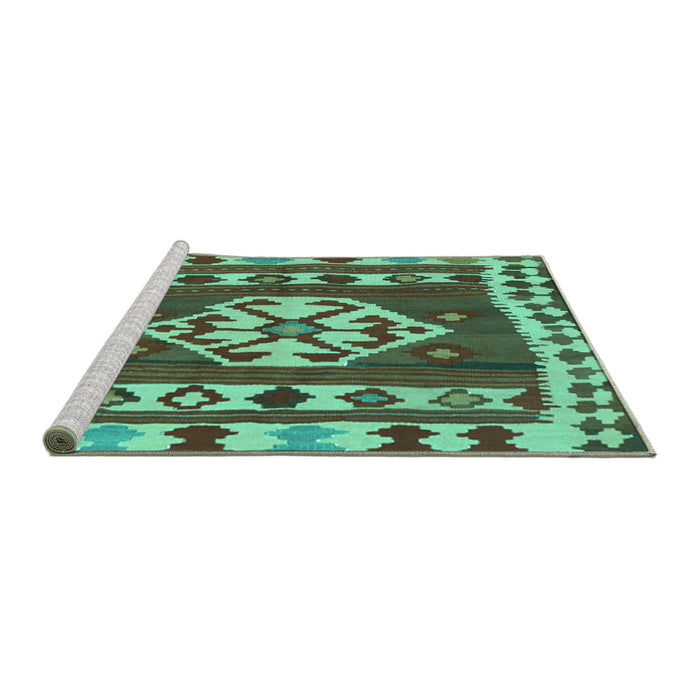 Sideview of Machine Washable Southwestern Turquoise Country Area Rugs, wshcon1152turq