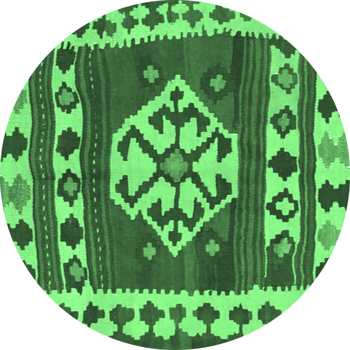 Round Machine Washable Southwestern Emerald Green Country Area Rugs, wshcon1152emgrn