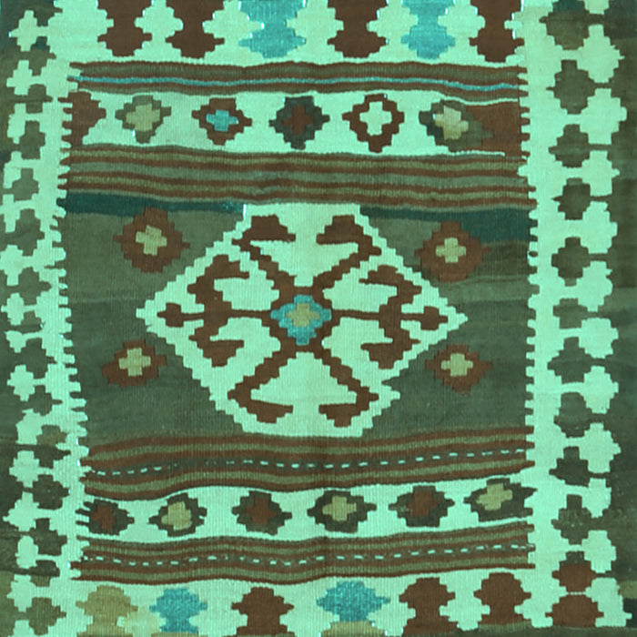 Square Machine Washable Southwestern Turquoise Country Area Rugs, wshcon1152turq