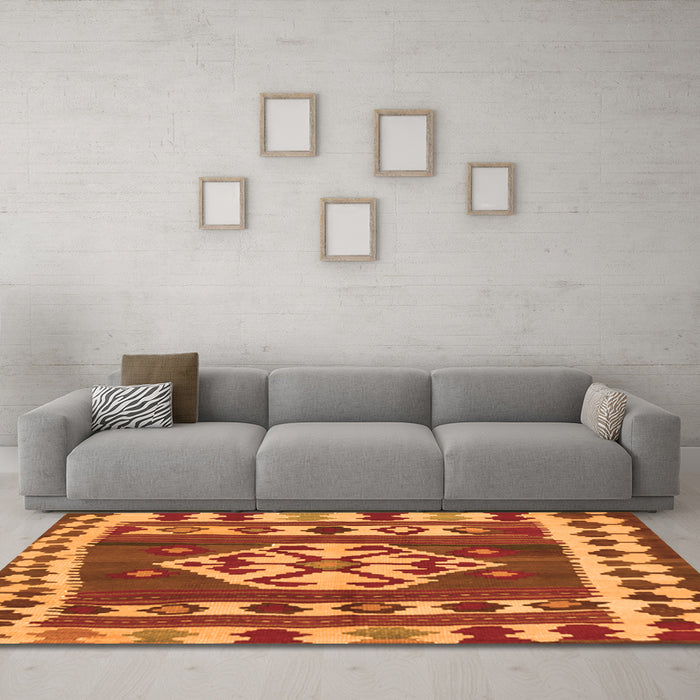 Machine Washable Southwestern Orange Country Area Rugs in a Living Room, wshcon1152org