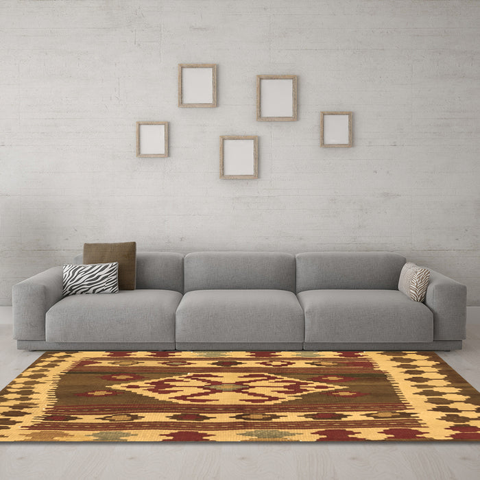 Machine Washable Southwestern Brown Country Rug in a Living Room,, wshcon1152brn