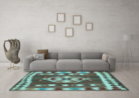 Machine Washable Southwestern Light Blue Country Rug, wshcon1152lblu