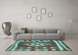 Machine Washable Southwestern Light Blue Country Rug in a Living Room, wshcon1152lblu