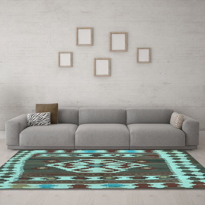 Machine Washable Southwestern Light Blue Country Rug in a Living Room, wshcon1152lblu