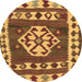 Round Machine Washable Southwestern Brown Country Rug, wshcon1152brn