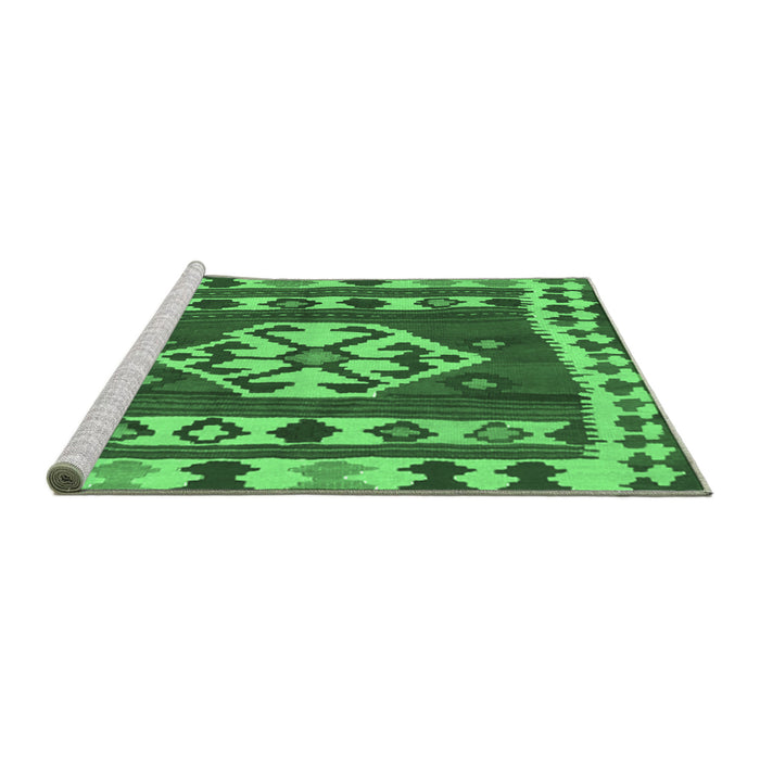 Sideview of Machine Washable Southwestern Emerald Green Country Area Rugs, wshcon1152emgrn