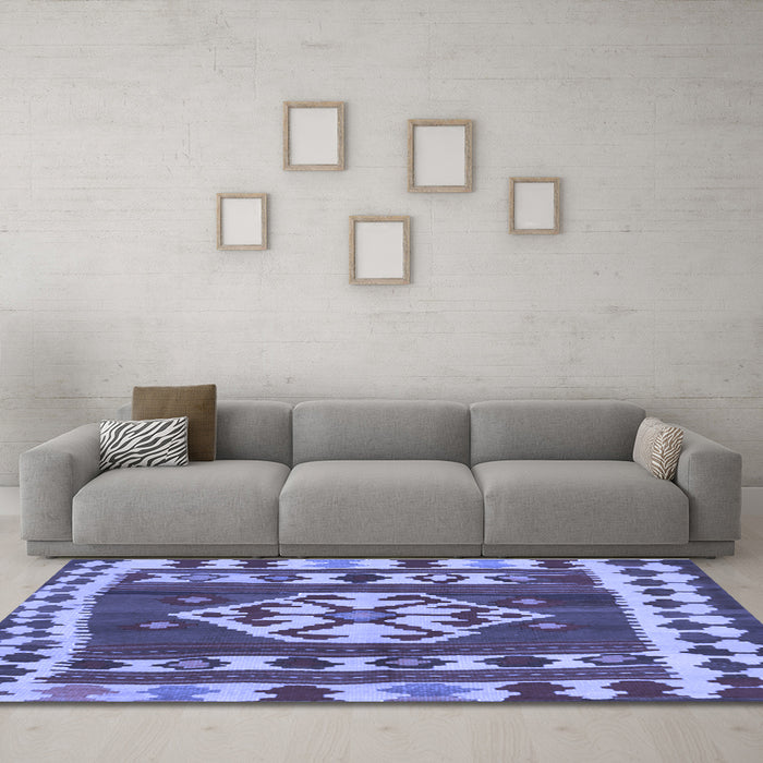 Machine Washable Southwestern Blue Country Rug in a Living Room, wshcon1152blu