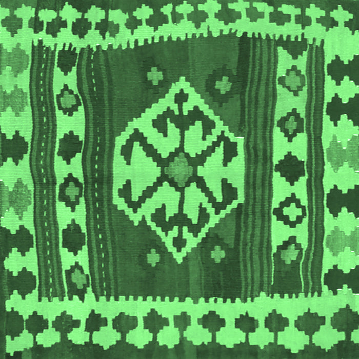 Square Machine Washable Southwestern Emerald Green Country Area Rugs, wshcon1152emgrn