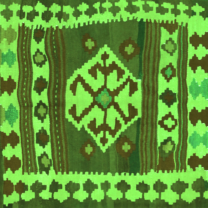 Round Machine Washable Southwestern Green Country Area Rugs, wshcon1152grn