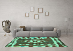 Machine Washable Southwestern Turquoise Country Area Rugs in a Living Room,, wshcon1152turq