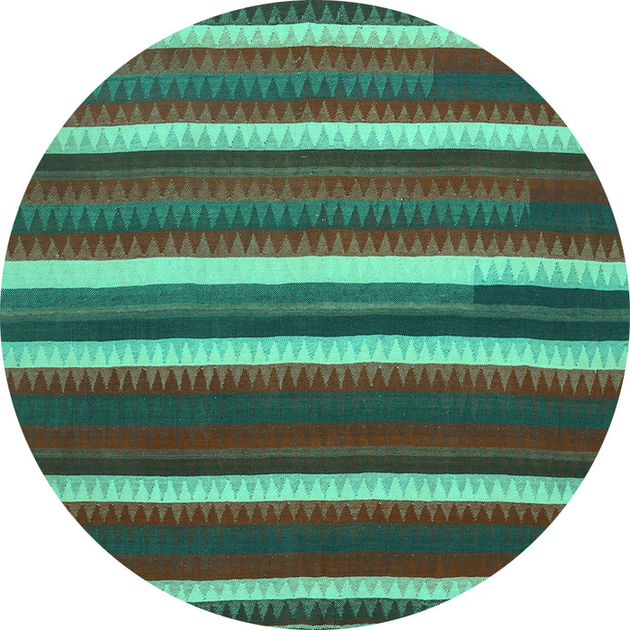 Round Abstract Turquoise Contemporary Rug, con1153turq