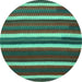 Round Machine Washable Abstract Turquoise Contemporary Area Rugs, wshcon1153turq