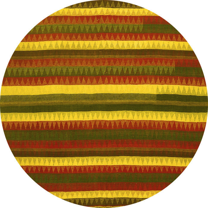 Round Machine Washable Abstract Yellow Contemporary Rug, wshcon1153yw