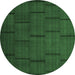 Round Machine Washable Abstract Emerald Green Contemporary Area Rugs, wshcon1154emgrn