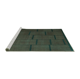 Sideview of Machine Washable Abstract Turquoise Contemporary Area Rugs, wshcon1154turq
