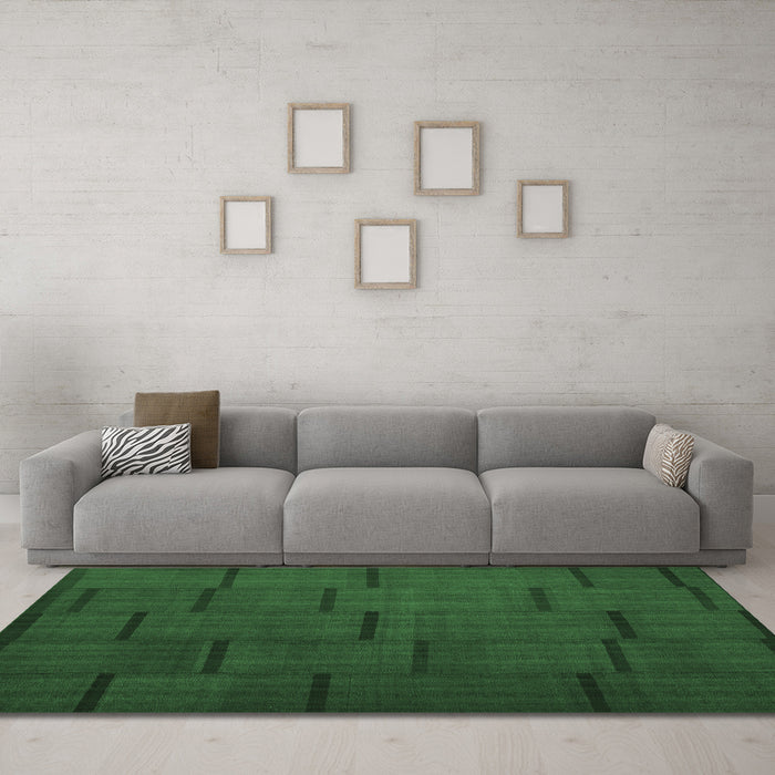 Machine Washable Abstract Emerald Green Contemporary Area Rugs in a Living Room,, wshcon1154emgrn