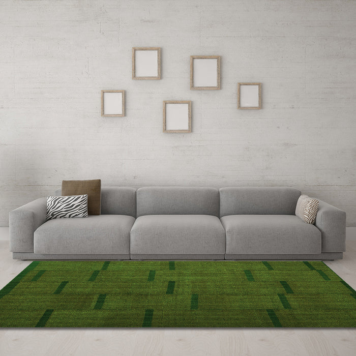 Machine Washable Abstract Green Contemporary Area Rugs in a Living Room,, wshcon1154grn