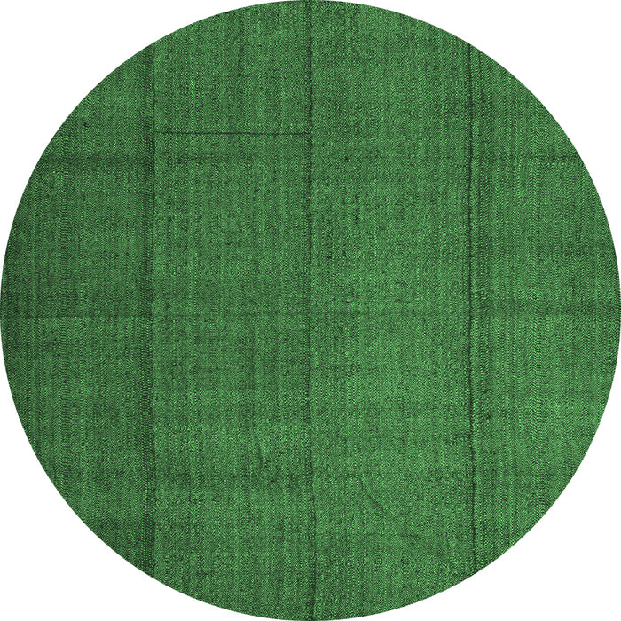 Round Machine Washable Abstract Emerald Green Contemporary Area Rugs, wshcon1155emgrn