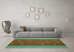 Machine Washable Abstract Turquoise Contemporary Area Rugs in a Living Room,, wshcon1156turq