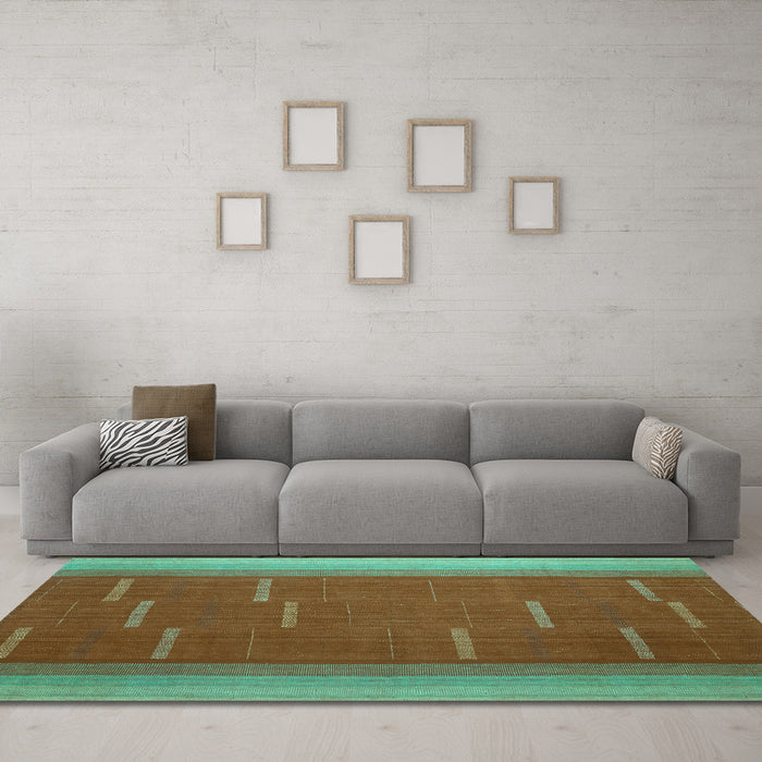 Machine Washable Abstract Turquoise Contemporary Area Rugs in a Living Room,, wshcon1156turq
