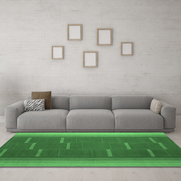 Machine Washable Abstract Emerald Green Contemporary Area Rugs in a Living Room,, wshcon1156emgrn