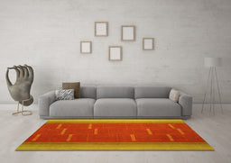 Machine Washable Abstract Yellow Contemporary Rug in a Living Room, wshcon1156yw