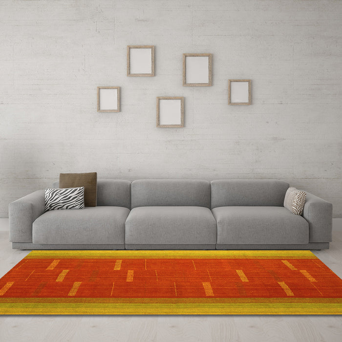 Machine Washable Abstract Yellow Contemporary Rug in a Living Room, wshcon1156yw