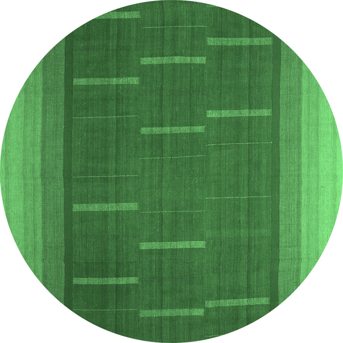 Round Machine Washable Abstract Emerald Green Contemporary Area Rugs, wshcon1156emgrn
