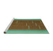 Sideview of Machine Washable Abstract Turquoise Contemporary Area Rugs, wshcon1156turq