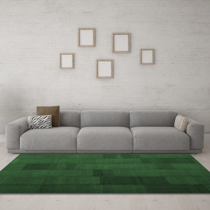 Machine Washable Abstract Emerald Green Contemporary Area Rugs in a Living Room,, wshcon1157emgrn