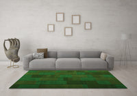 Machine Washable Abstract Green Contemporary Rug, wshcon1157grn