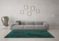 Machine Washable Abstract Turquoise Contemporary Rug, wshcon1157turq