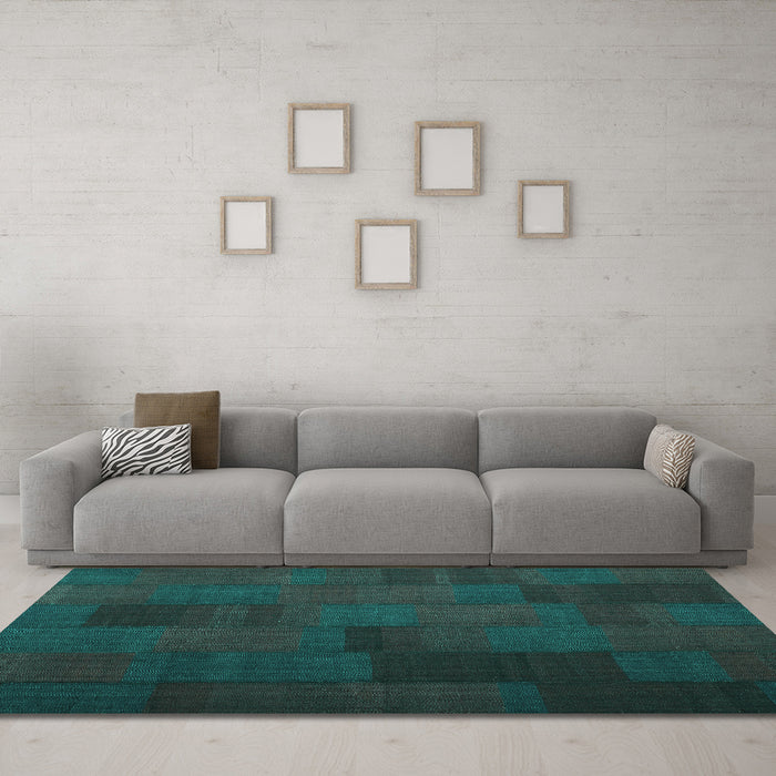 Machine Washable Abstract Turquoise Contemporary Area Rugs in a Living Room,, wshcon1157turq