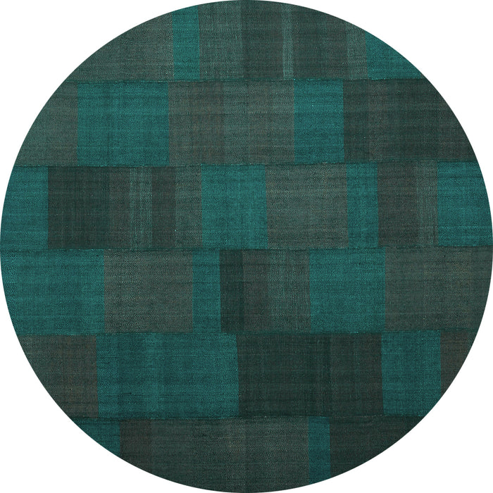 Round Machine Washable Abstract Turquoise Contemporary Area Rugs, wshcon1157turq