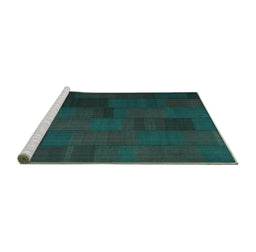 Sideview of Machine Washable Abstract Turquoise Contemporary Area Rugs, wshcon1157turq
