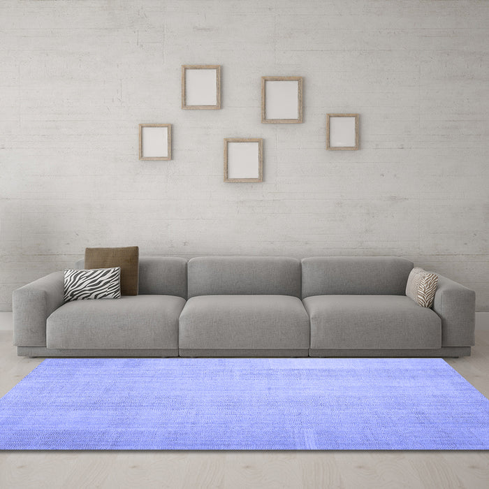 Machine Washable Solid Blue Modern Rug in a Living Room, wshcon1158blu