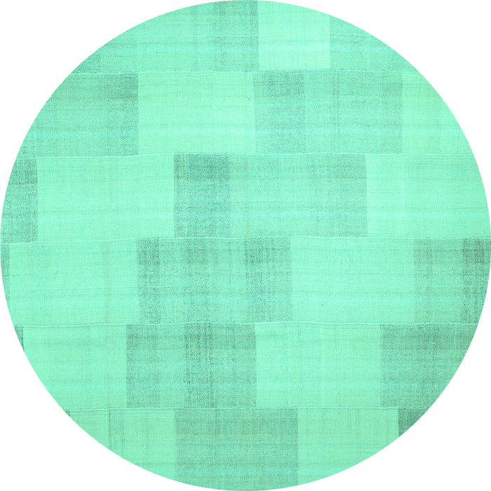 Round Machine Washable Solid Turquoise Modern Area Rugs, wshcon1159turq